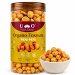 Organo Foxnuts Tangy Tomato 80g jar, a healthy gluten-free roasted makhana snack