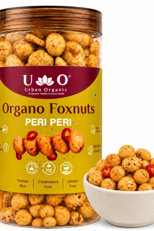 Organo Foxnuts Peri Peri Roasted Makhana 80g | Protein-Rich, Gluten-Free Foxnuts | Healthy Roasted Makhana Snack | Low-Calorie Crunchy Snack
