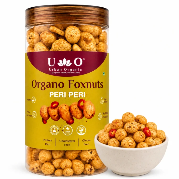 Organo Foxnuts Peri Peri Roasted Makhana 80g | Protein-Rich, Gluten-Free Foxnuts | Healthy Roasted Makhana Snack | Low-Calorie Crunchy Snack