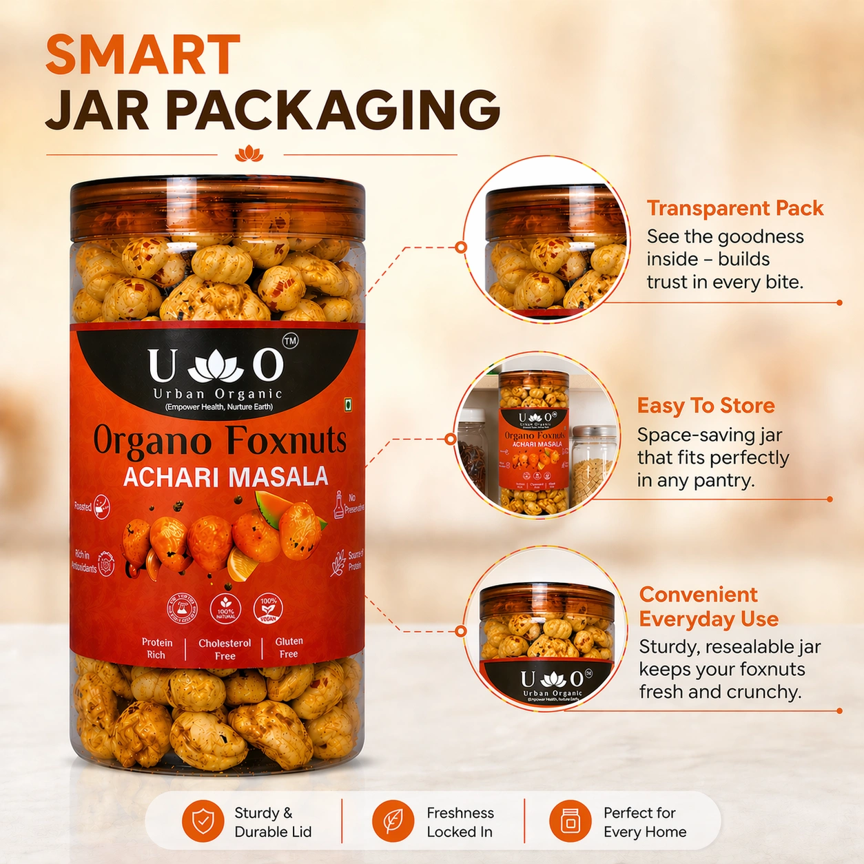 Organo Foxnuts Achari Masala Roasted Makhana 80g | Pickle Flavor Foxnuts | Healthy Masala Makhana Indian Snack | Low Calorie & Protein Rich | Gluten Free Snack India - Image 6