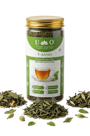 T-SANO Tulsi Green Tea 85g | Holy Basil Herbal Green Tea | Antioxidant Rich Detox Herbal Infusion | Ayurvedic Wellness Drink for Immunity, Stress Relief & Metabolism Support