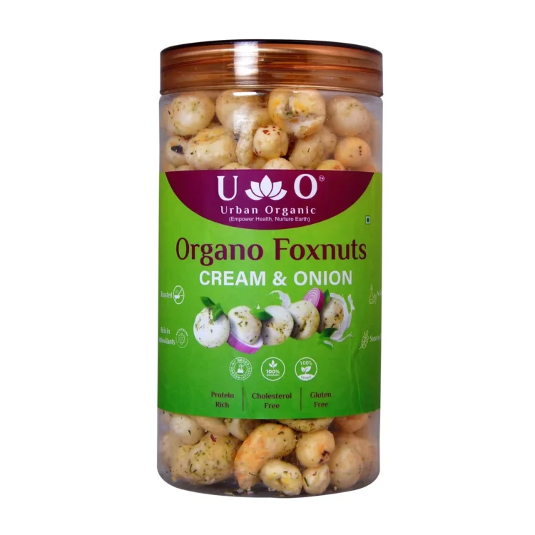 Organo Foxnuts Cream & Onion Roasted Makhana 80g | Healthy Foxnuts Snack | Low Calorie, High Protein, Gluten Free Snack India