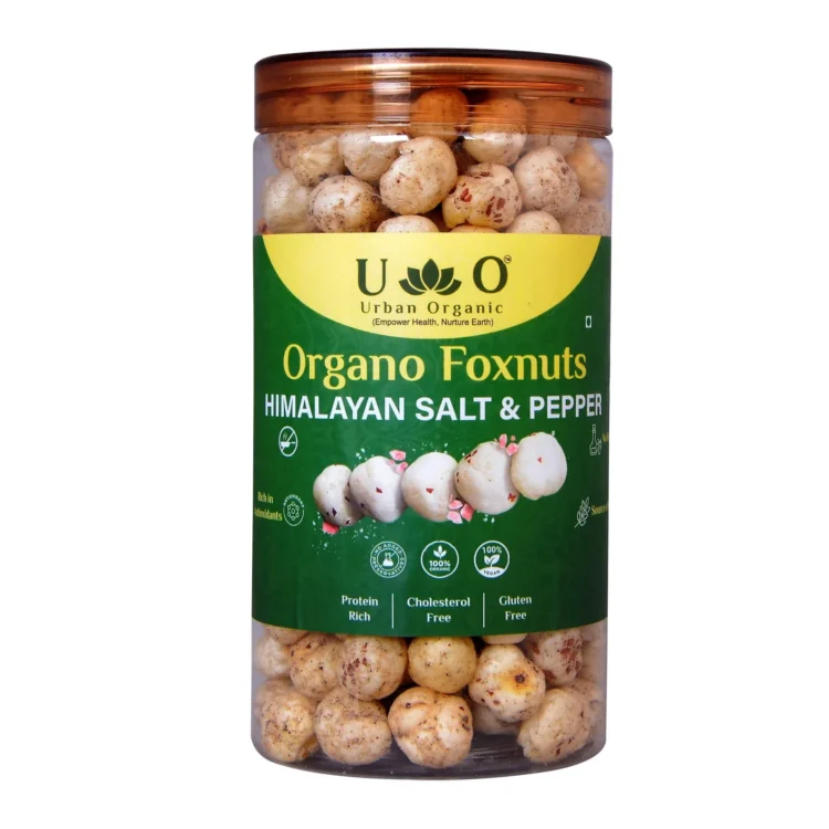 Organo Foxnut Himalayan Salt & Pepper Roasted Makhana 80g | Healthy Low Calorie Foxnuts Snack | Gluten Free High Protein Snack