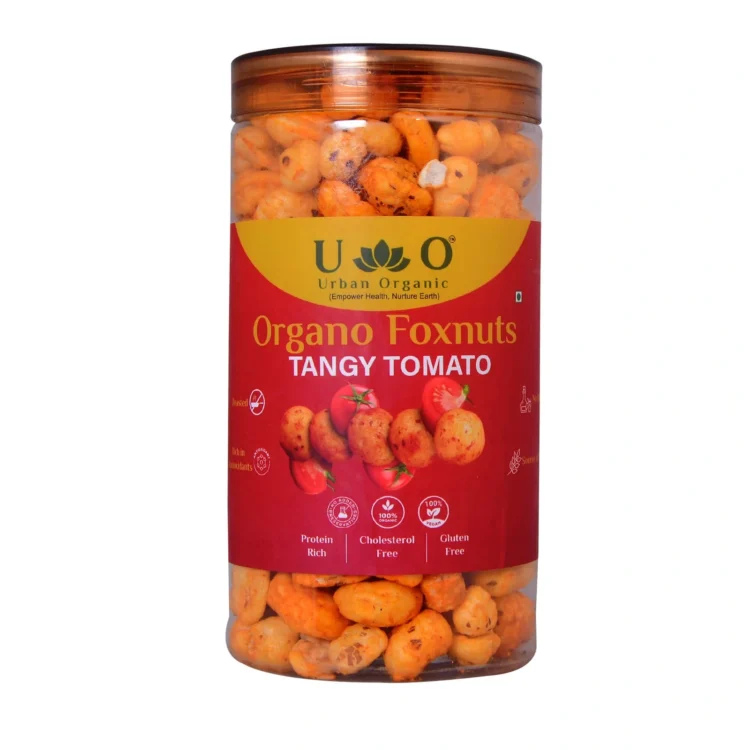 Organo Foxnuts Tangy Tomato 80g | Roasted Lotus Seeds Snack | Healthy Makhana Snack Jar | Gluten-Free, Low-Calorie, Protein-Rich Snack
