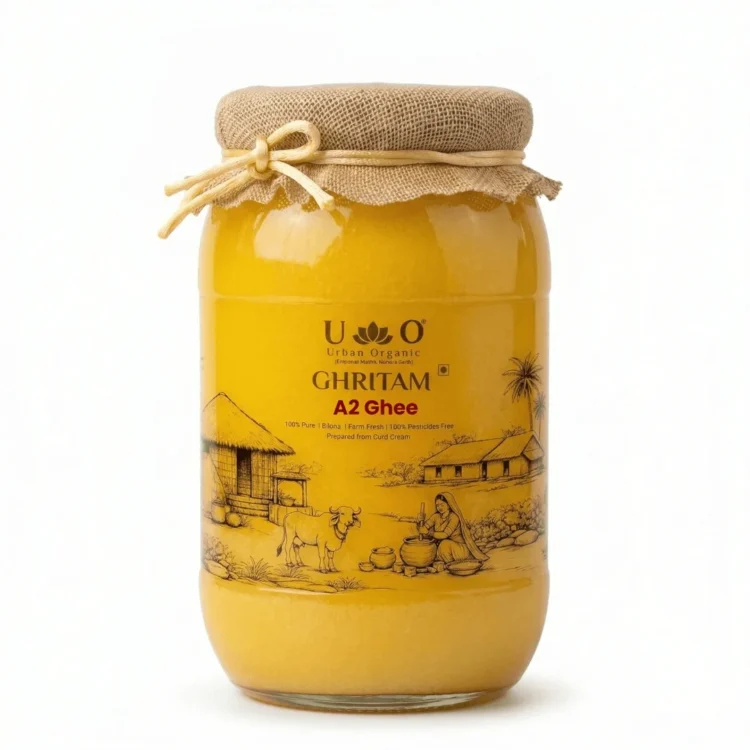 GHRITAM A2 Gir Cow Ghee 1L | Bilona Method Desi Ghee | Pure A2 Cow Ghee | Organic, Farm Fresh, Ayurvedic Ghee