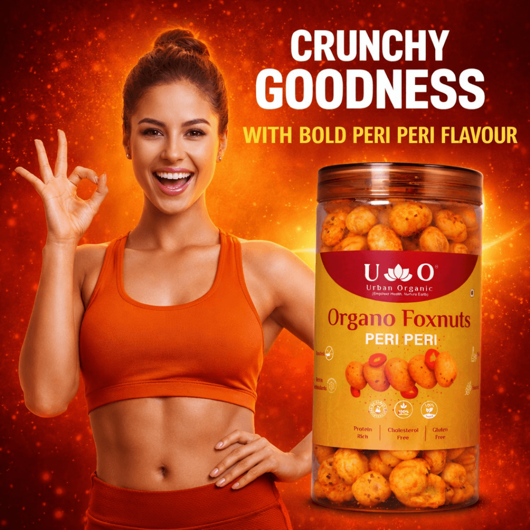 Organo Foxnuts Peri Peri Roasted Makhana 80g | Protein-Rich, Gluten-Free Foxnuts | Healthy Roasted Makhana Snack | Low-Calorie Crunchy Snack - Image 9