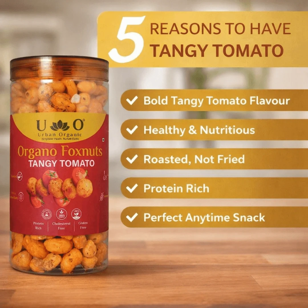 Organo Foxnuts Tangy Tomato 80g | Roasted Lotus Seeds Snack | Healthy Makhana Snack Jar | Gluten-Free, Low-Calorie, Protein-Rich Snack - Image 8