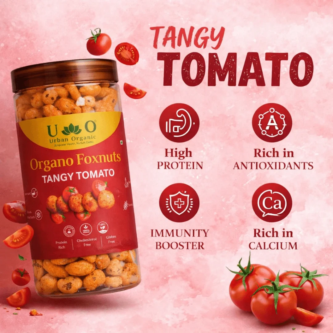 Organo Foxnuts Tangy Tomato 80g | Roasted Lotus Seeds Snack | Healthy Makhana Snack Jar | Gluten-Free, Low-Calorie, Protein-Rich Snack - Image 10