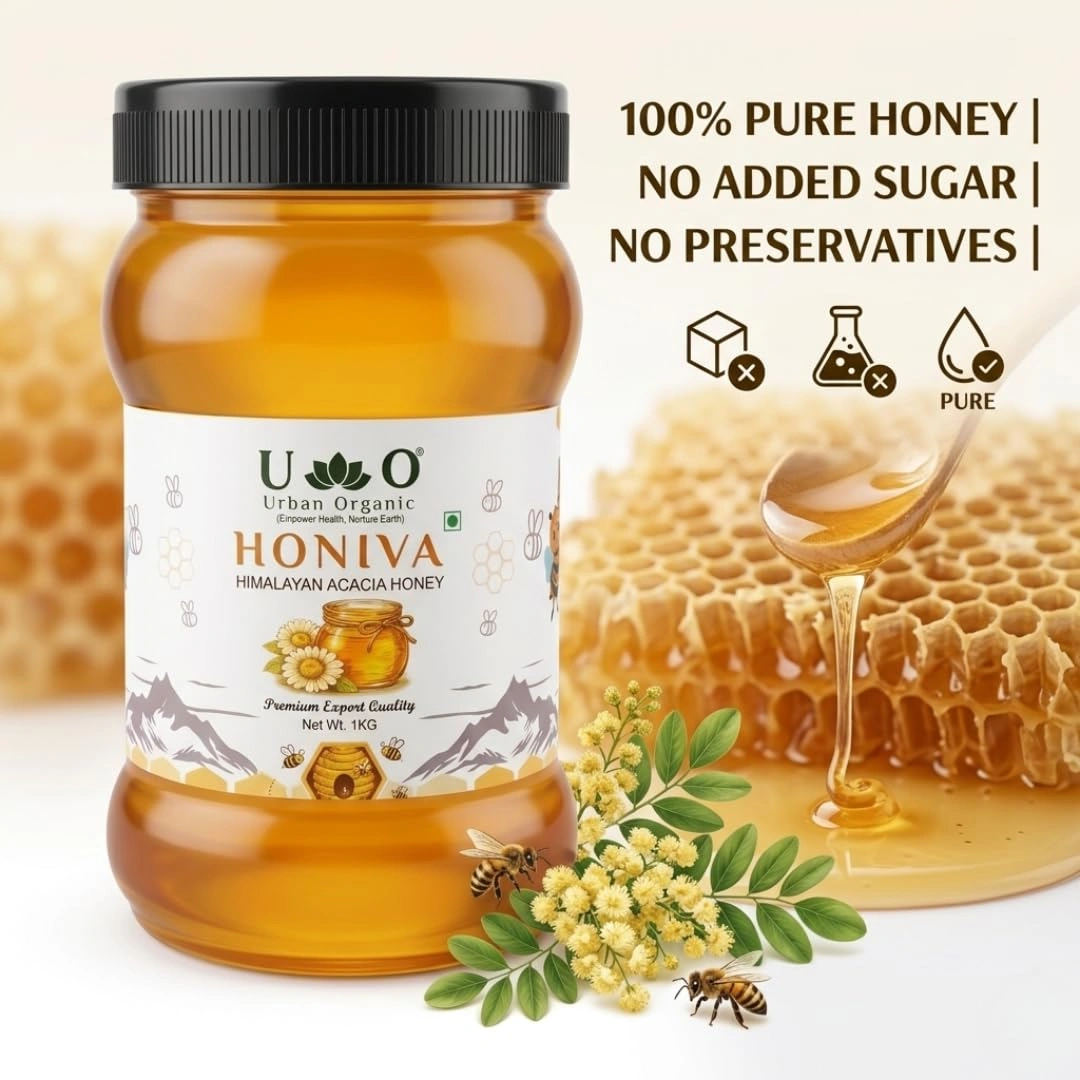 Urban Organic HONIVA Himalayan Acacia Honey 1 Kg | 100% Pure Raw Honey | No Added Sugar, Rich in Antioxidants | Natural Sweetener for Daily Health & Immunity - Image 6