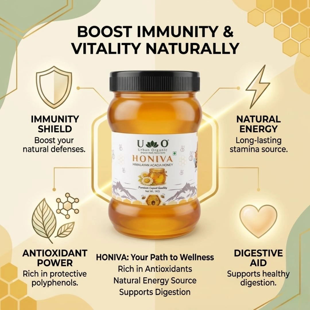 Urban Organic HONIVA Himalayan Acacia Honey 1 Kg | 100% Pure Raw Honey | No Added Sugar, Rich in Antioxidants | Natural Sweetener for Daily Health & Immunity - Image 7