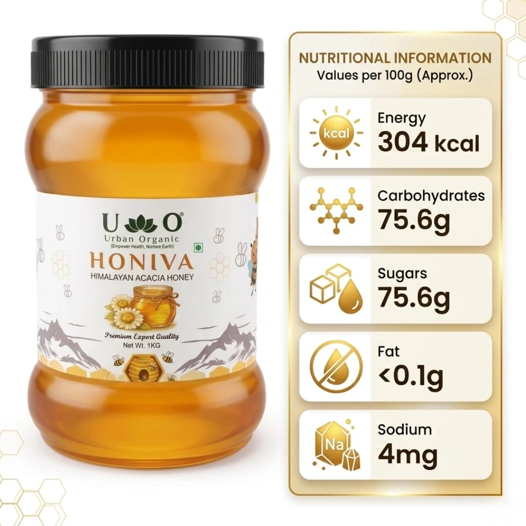 Urban Organic HONIVA Himalayan Acacia Honey 1 Kg | 100% Pure Raw Honey | No Added Sugar, Rich in Antioxidants | Natural Sweetener for Daily Health & Immunity - Image 3