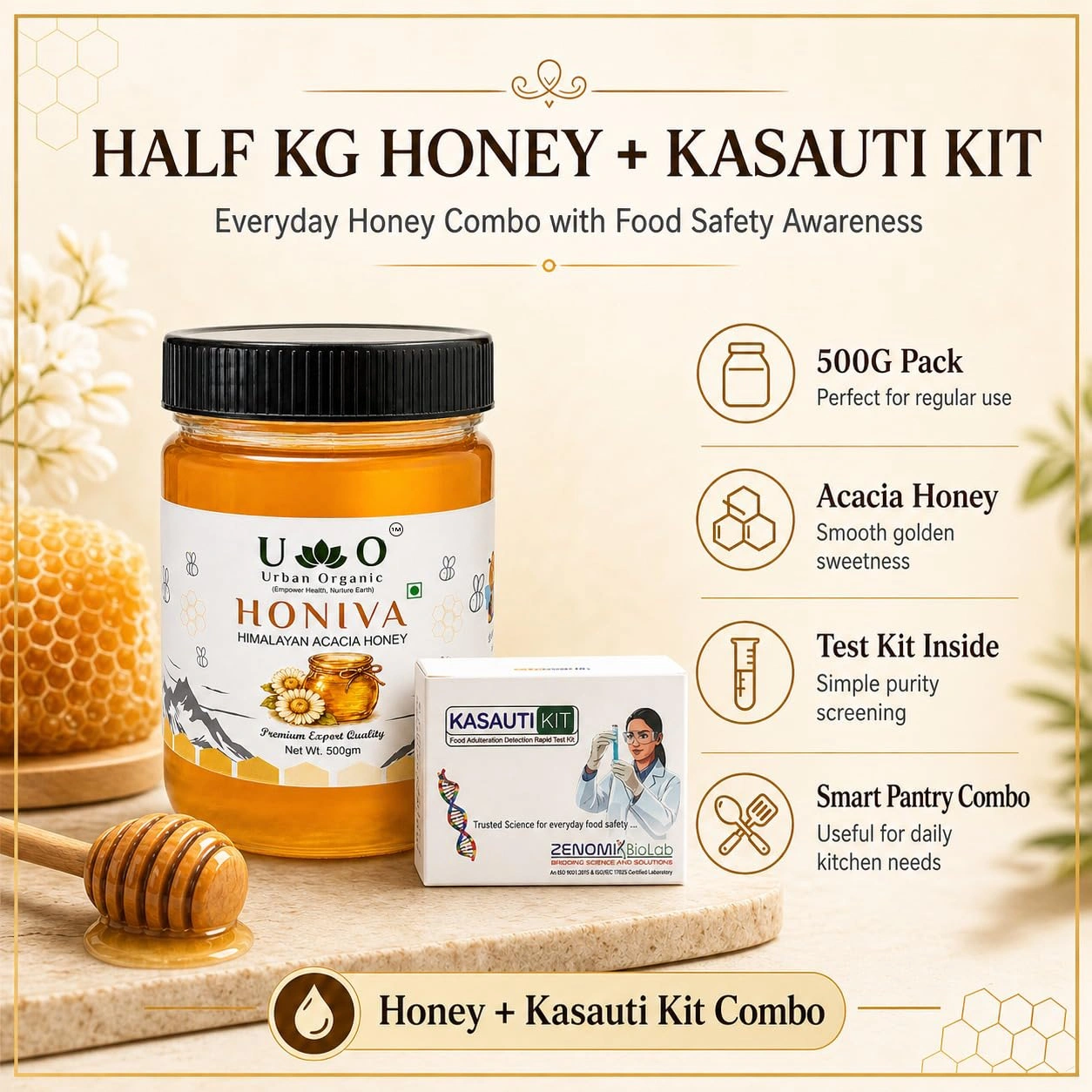 Urban Organic HONIVA Himalayan Acacia Honey 500g | 100% Pure Raw Honey | No Added Sugar, Rich in Antioxidants | Natural Sweetener for Daily Health & Immunity - Image 4