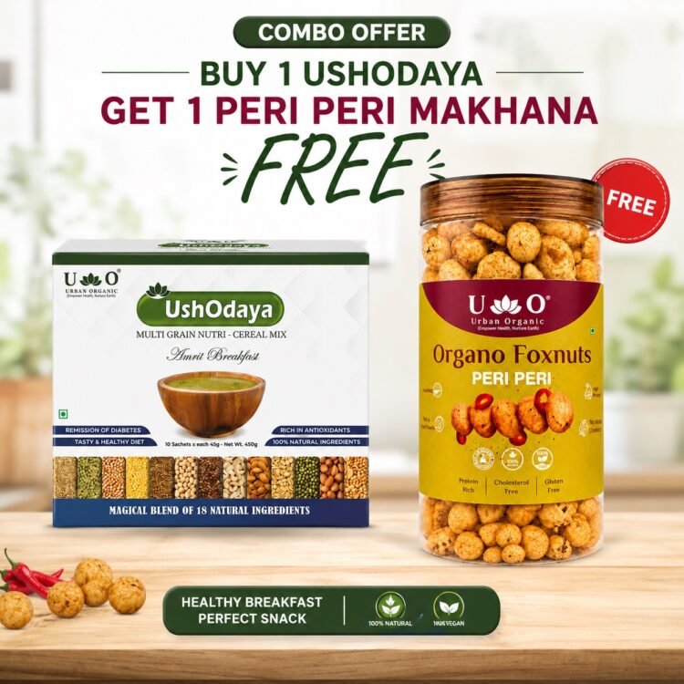 Urban Organic Buy 1 UshOdaya Get 1 Peri Peri Makhana FREE | Healthy Breakfast & Protein Snack Combo