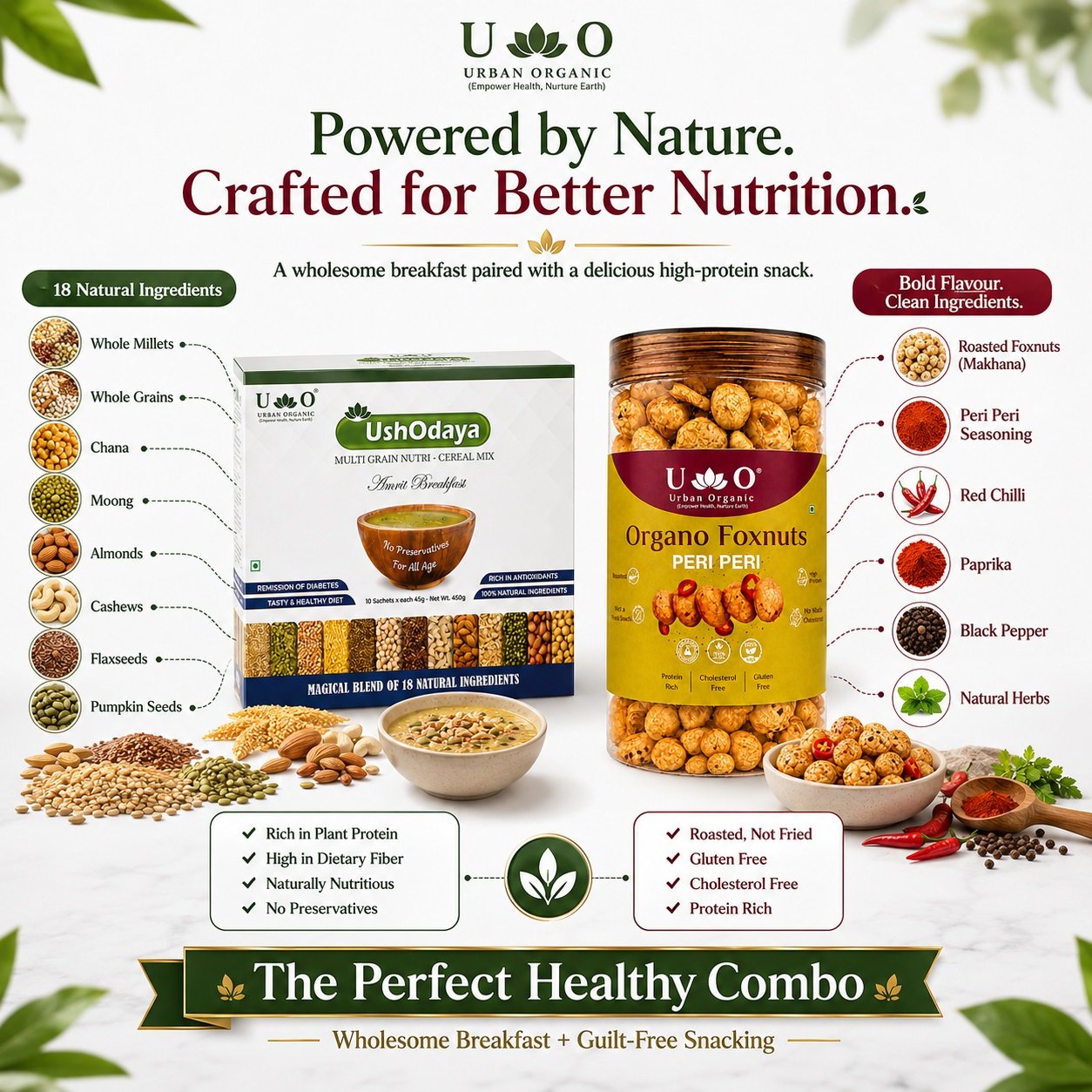 Urban Organic Buy 1 UshOdaya Get 1 Peri Peri Makhana FREE | Healthy Breakfast & Protein Snack Combo - Image 2