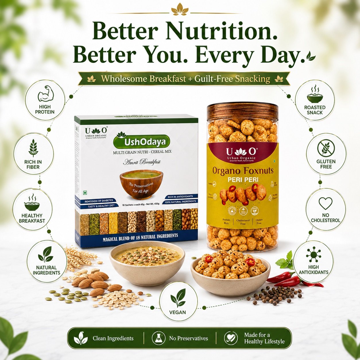 Urban Organic Buy 1 UshOdaya Get 1 Peri Peri Makhana FREE | Healthy Breakfast & Protein Snack Combo - Image 3