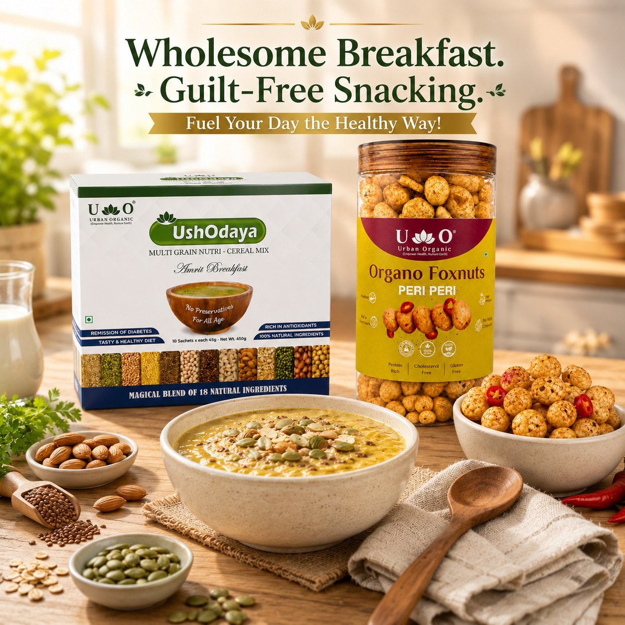 Urban Organic Buy 1 UshOdaya Get 1 Peri Peri Makhana FREE | Healthy Breakfast & Protein Snack Combo - Image 4
