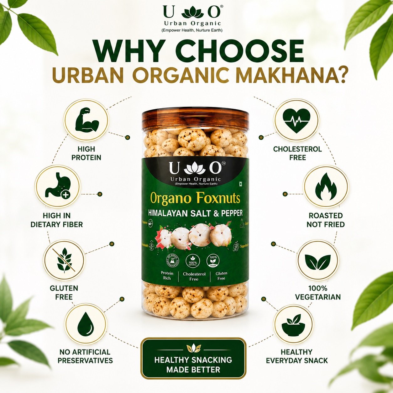 Urban Organic Organo Foxnuts Combo Pack | Buy Any 4 Makhana Jars & Get 1 Jar FREE | High Protein Roasted Makhana | Mix & Match Flavours - Image 4