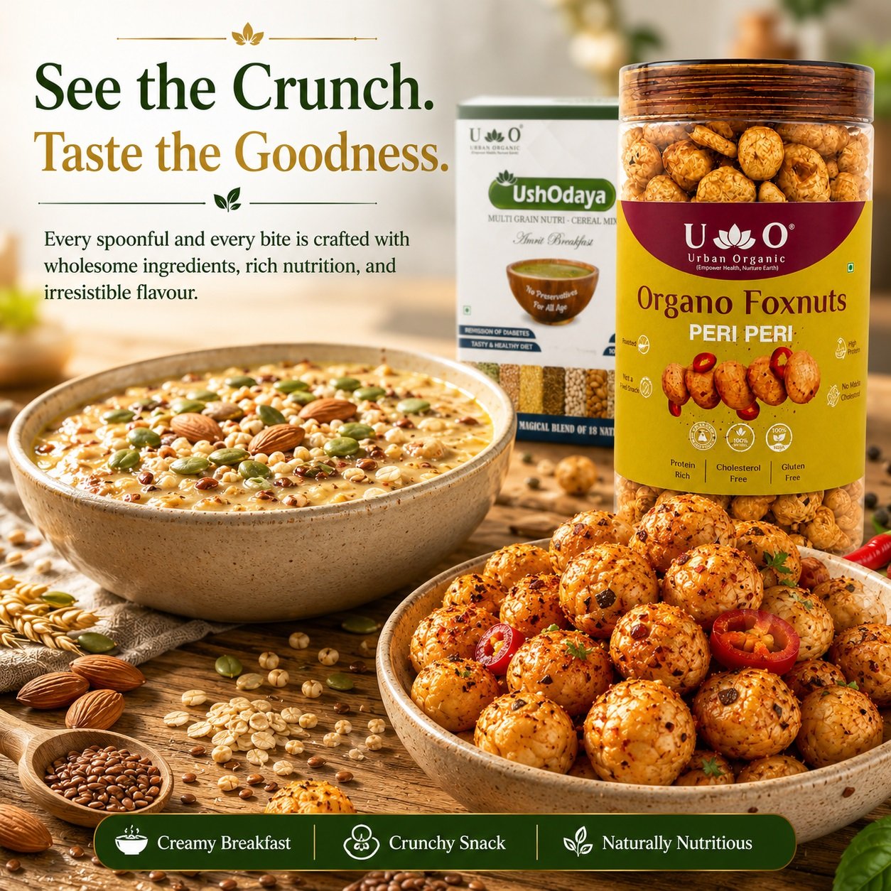 Urban Organic Buy 1 UshOdaya Get 1 Peri Peri Makhana FREE | Healthy Breakfast & Protein Snack Combo - Image 5