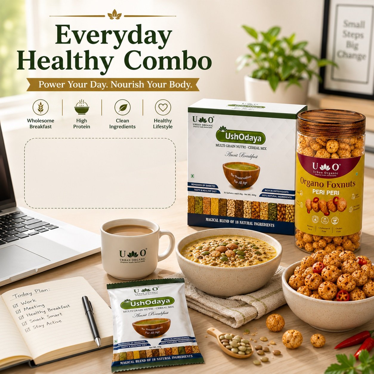 Urban Organic Buy 1 UshOdaya Get 1 Peri Peri Makhana FREE | Healthy Breakfast & Protein Snack Combo - Image 6