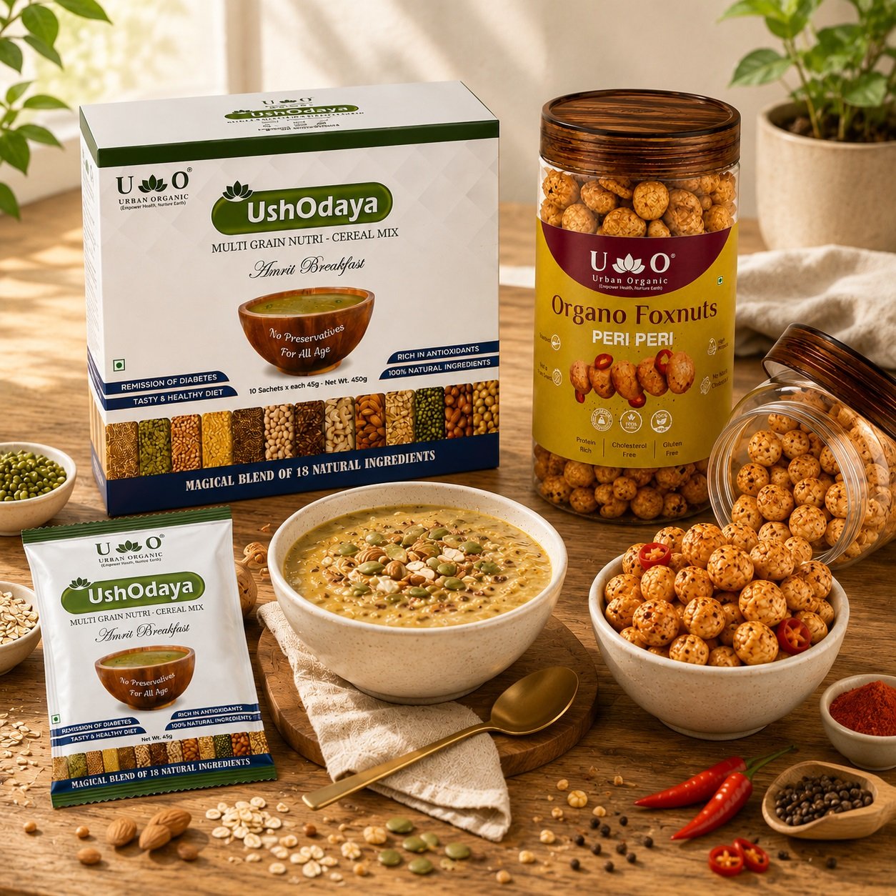 Urban Organic Buy 1 UshOdaya Get 1 Peri Peri Makhana FREE | Healthy Breakfast & Protein Snack Combo - Image 7