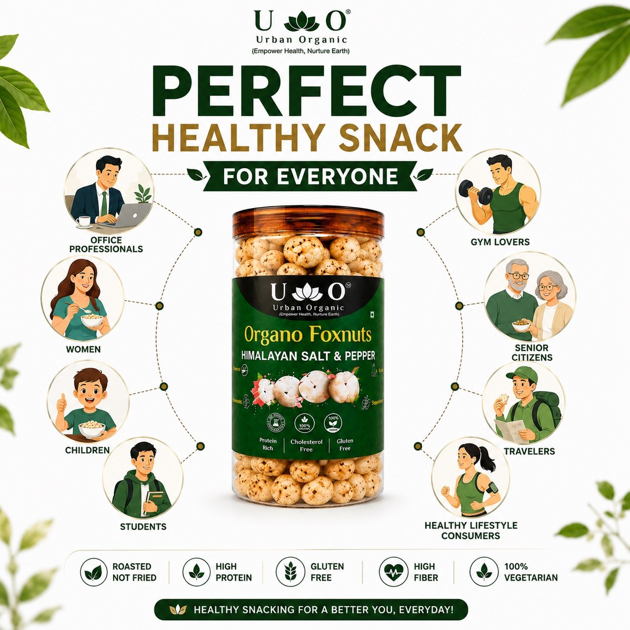 Urban Organic Organo Foxnuts Combo Pack | Buy Any 4 Makhana Jars & Get 1 Jar FREE | High Protein Roasted Makhana | Mix & Match Flavours - Image 7