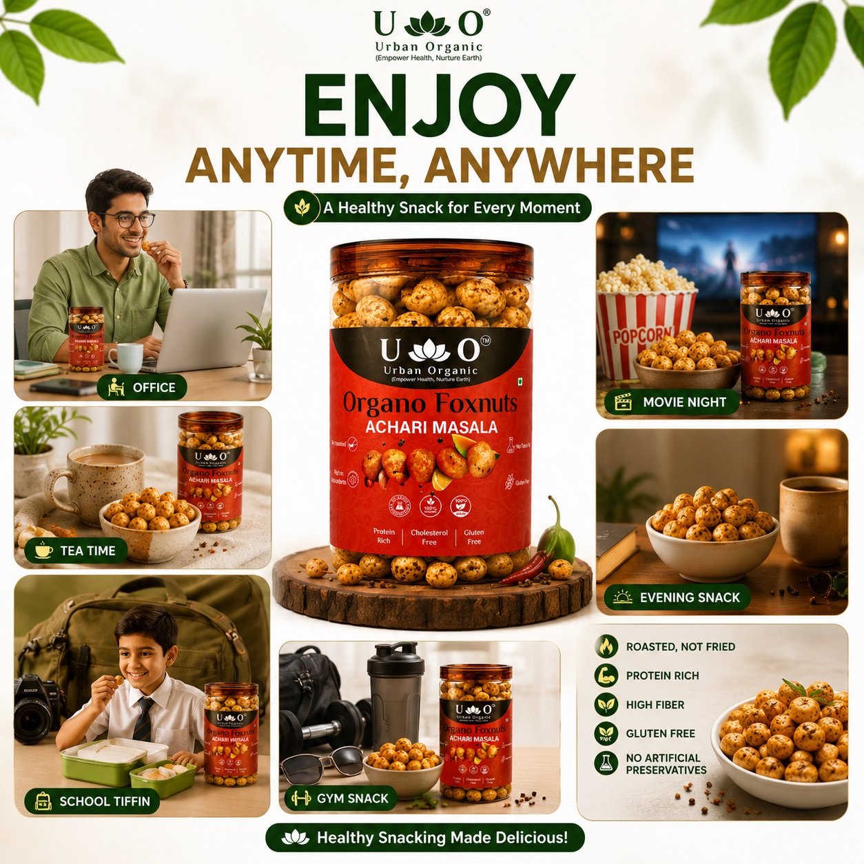 Urban Organic Organo Foxnuts Combo Pack | Buy Any 4 Makhana Jars & Get 1 Jar FREE | High Protein Roasted Makhana | Mix & Match Flavours - Image 8